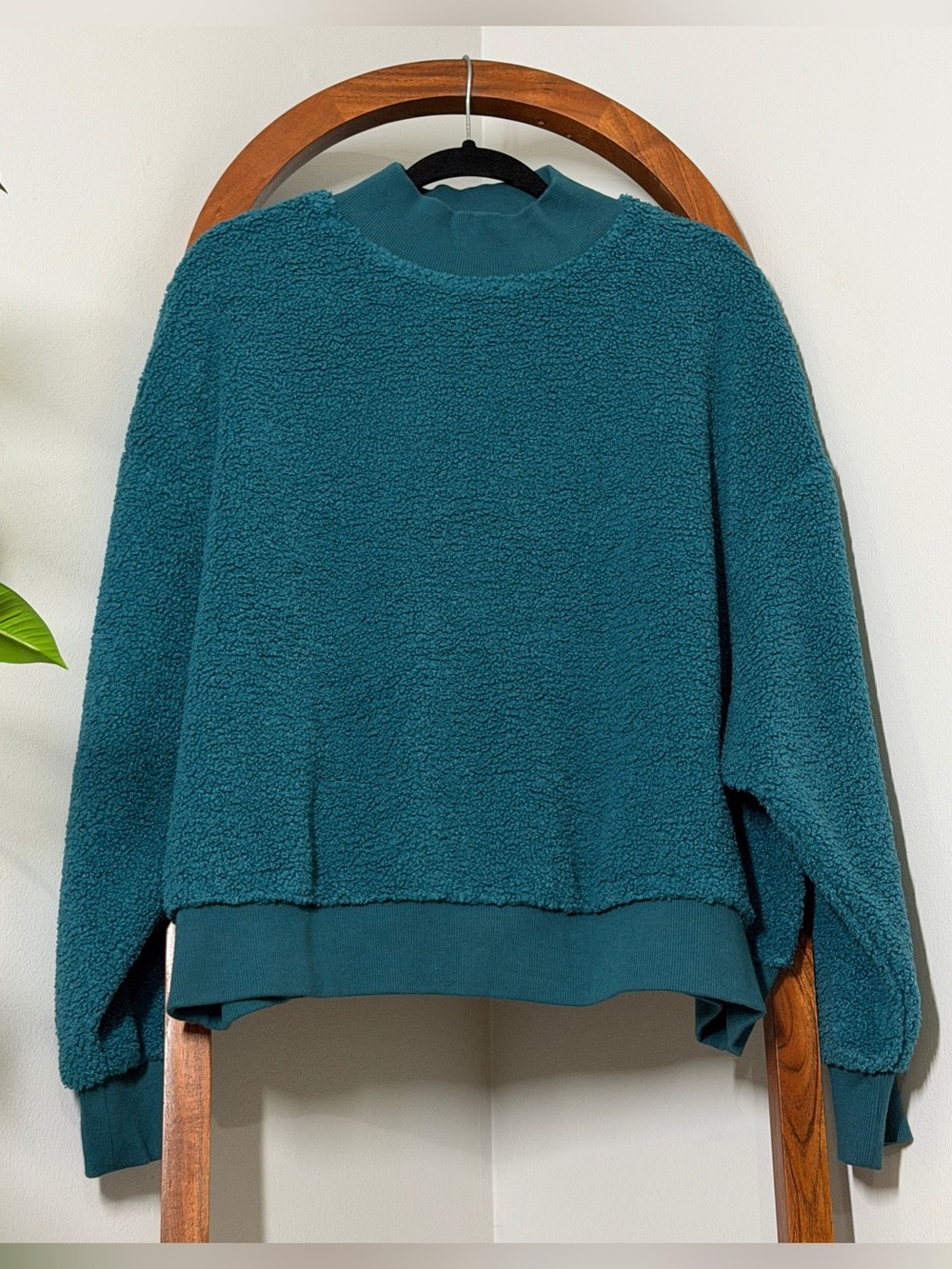 Fabletics 1X Teal Malia Polar Fleece High Mock Neck Pullover Sweater
